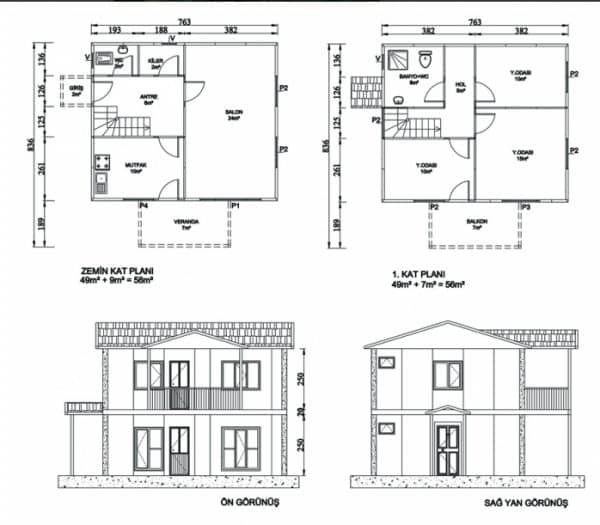 114m2 Dubleks Prefabrik Ev