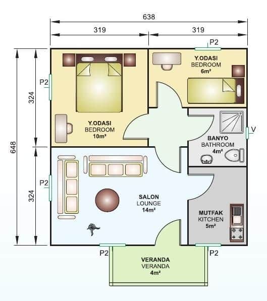 45 m2 prefabrik ev