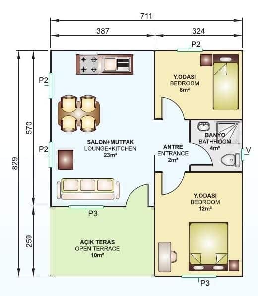 49 m2 prefabrik ev