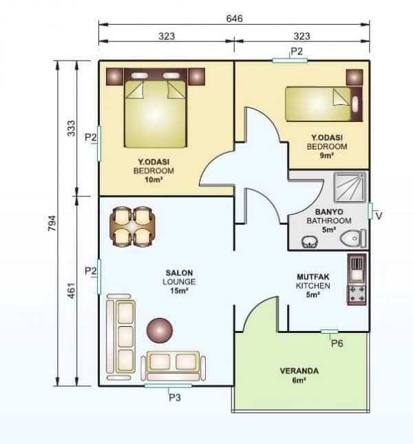 53 m2 prefabrik ev