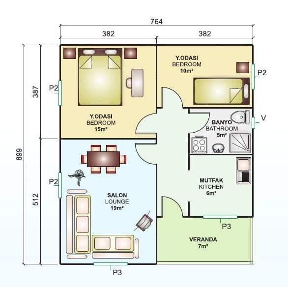 62 m2 prefabrik ev