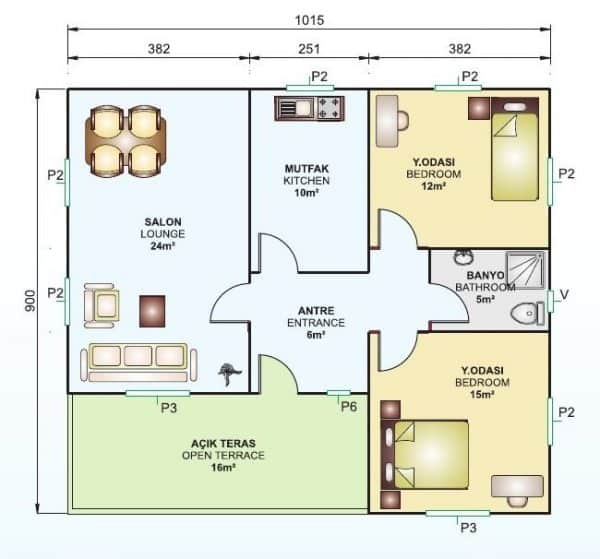 75 m2 prefabrik ev