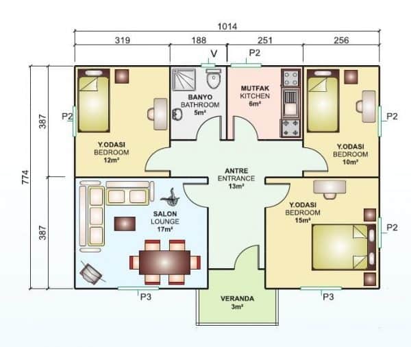 81 m2 prefabrik ev