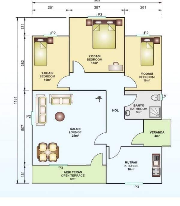 90 m2 prefabrik ev