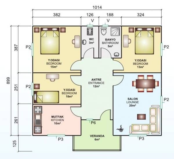 95 m2 prefabrik ev